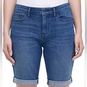 DKNY Jeans Cuffed Denim Bermuda Shorts Color Blue Size 8